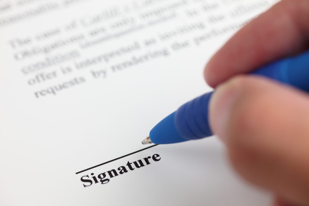 Signing contract